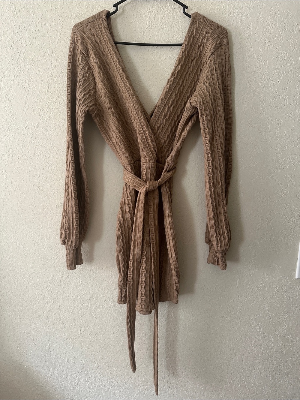 Windsor Cable-Knit Wrap Dress in Taupe - Picture 10 of 13